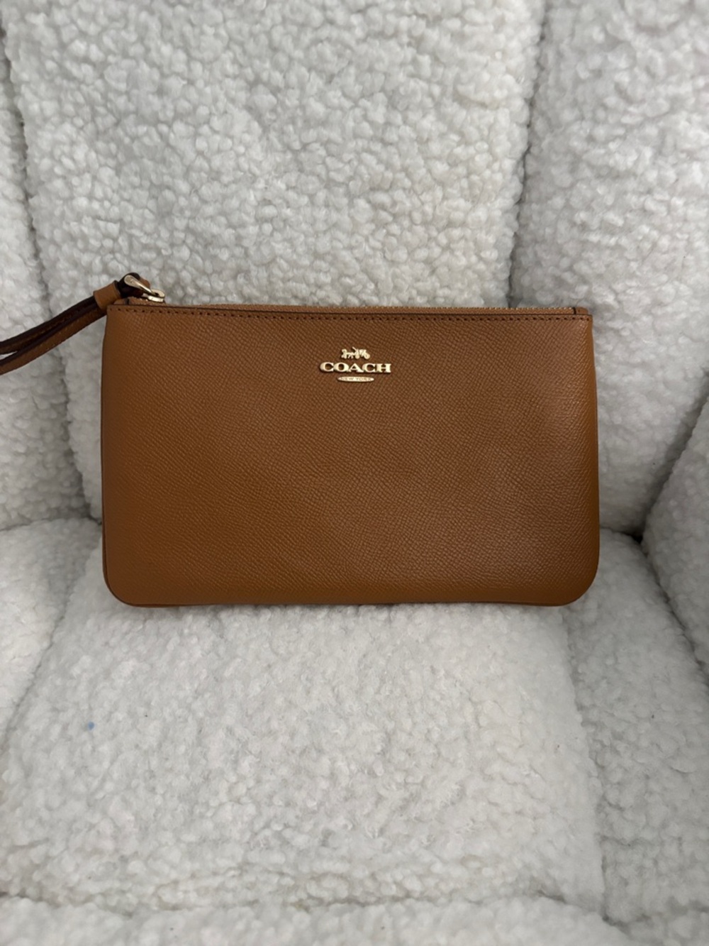 Coach Brown Leather Wristlet with Gold Logo